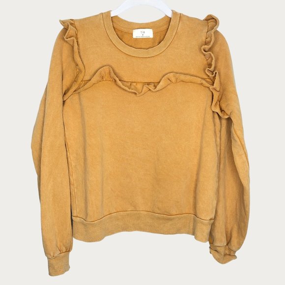 T.La Tops - Anthropologie T.La Tilda Ruffle Pullover Sweatshirt Yellow Small
